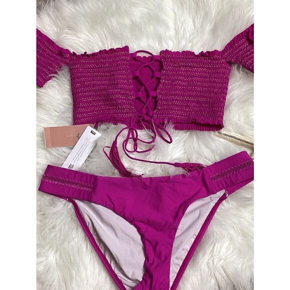 New fuchsia smocked bikini set. My bottoms are a slightly different design - Picture 10 of 12